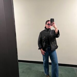 Elegant Black Silk jacket with gold beaded details and faux fur trim on sleeves